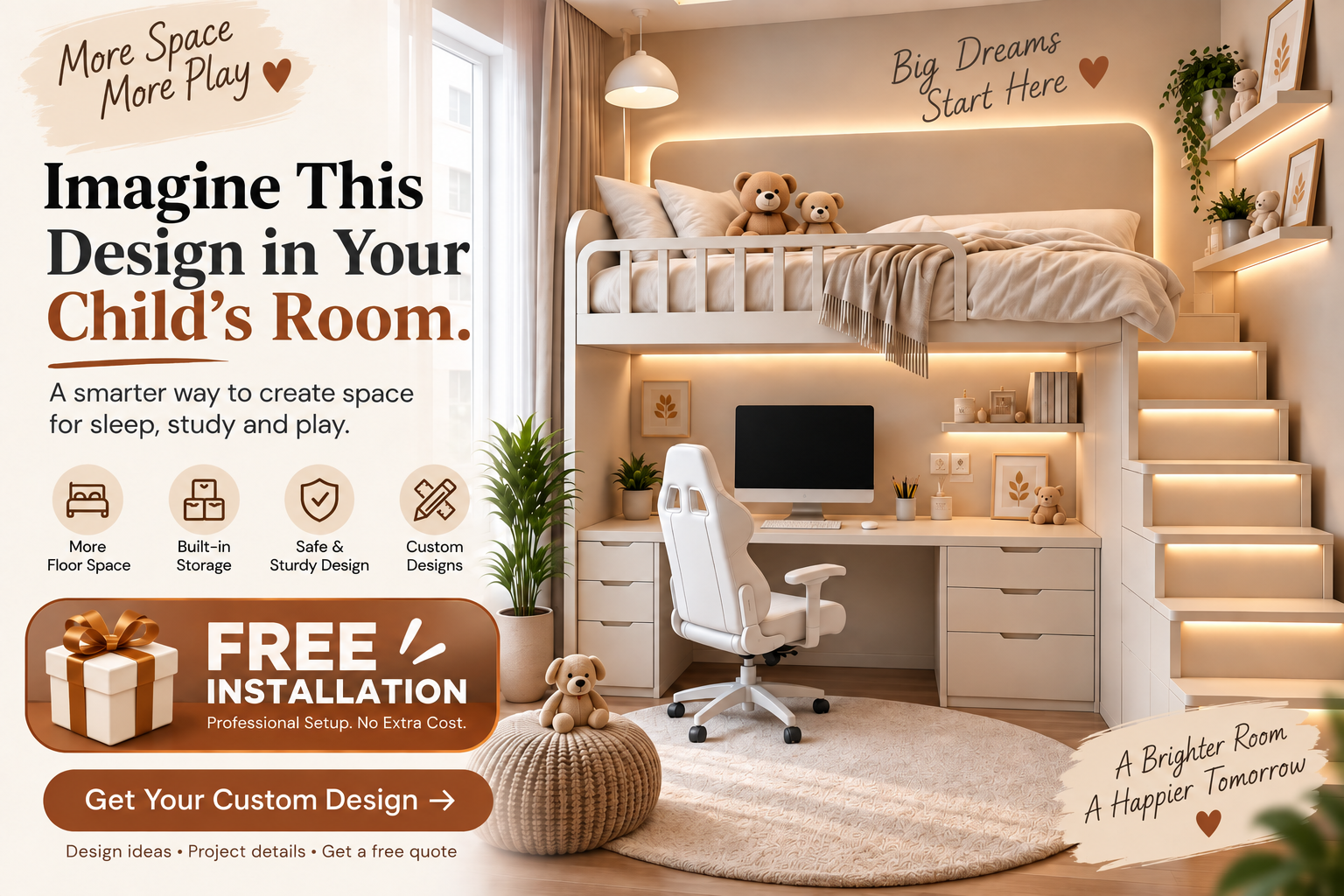 Imagine a brighter custom small-space room with built-in storage and thoughtful design.